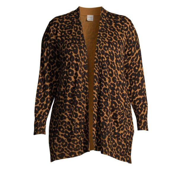 Terra & Sky Women's Plus Leopard Print Open-Front Cardigan, Size 0x-NWT - Picture 1 of 14